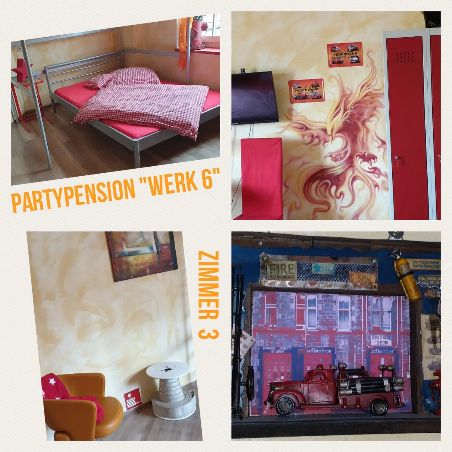Werk 6 Zimmervermietung Party Pension - Gästehaus - Zimmer 3 Feuermeldestation