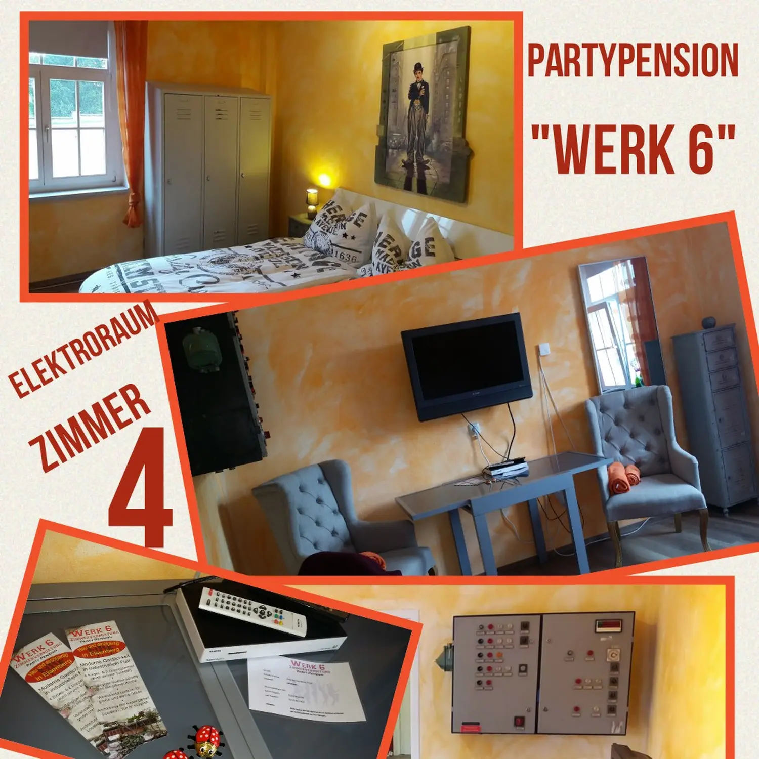 Werk 6 Zimmervermietung Party Pension - Gästehaus - Zimmer 4 Elektroraum